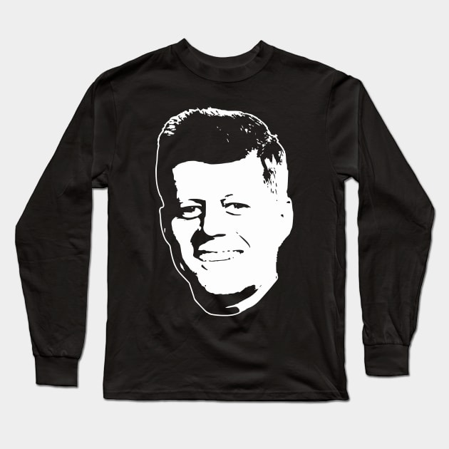 John F Kennedy White On Black Pop Art Long Sleeve T-Shirt by Nerd_art